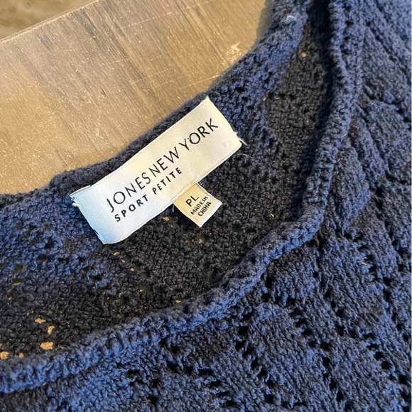 Jones New York Sport Navy Blue Knit Scoop Neck Top Large Petite - Picture 7 of 9